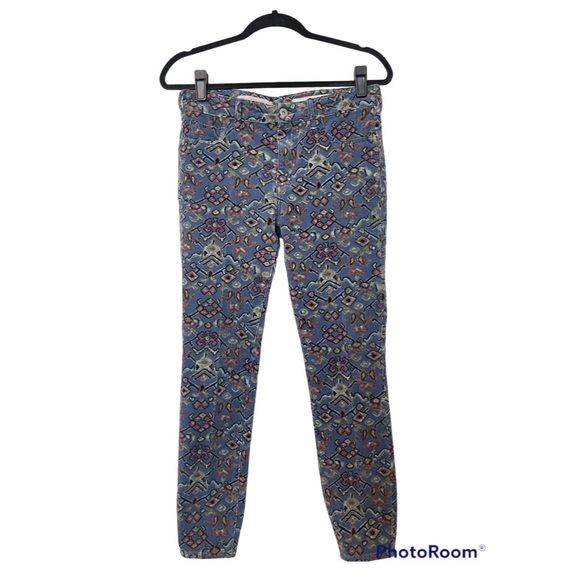 Pilcro and the Letterpress HIgh Rise Slinny Blue Corduroy Printed Pants - Picture 2 of 8